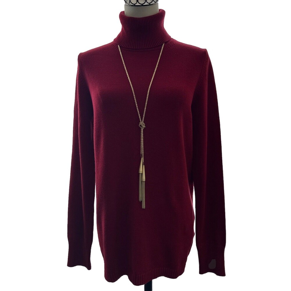 Gap Women’s Cozy Knit Pullover Sweater Solid Red Turtleneck Size L Long Sleeve